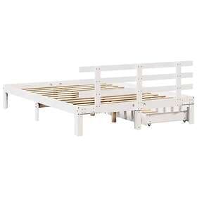 vidaXL Sängram med lådor vit 120x200 cm massiv furu