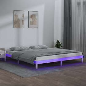 vidaXL Bed Frame LED vit 150x200 cm massivt trä