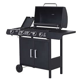 Outsunny Gas Barbecue 4+1 BBQ Grill With Storage & Side Table Black