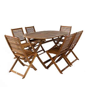 Charles Bentley FSC Acacia Wooden Furniture Patio Oval Table & 6 Chairs (7 Piece