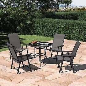 LIVING And Home 5PCS Garden Patio Furniture Set Dining Table & Chairs w/ Parasol