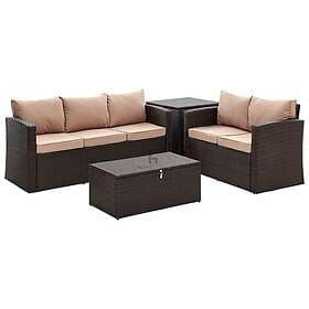 homedetail.co.uk 4 Piece Outdoor Sofa Rattan Set with Ottoman Tables, Brown