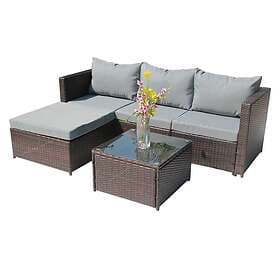 Birchtree (Brown) BIRCHTREE Rattan Furniture Set Corner Sofa Glass Table Patio 5