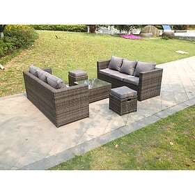 Fimous Grey lounge rattan furniture set sofa coffee table footstool