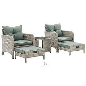homedetail.co.uk Armchair Rattan Set with Side Table & Ottoman Footstools Grey G