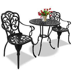Homeology BANGUI & Patio Table 2 Large Chairs with Armrests Cast Aluminium Bistr