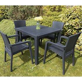 OMS Range Ltd Patio Furniture Set 4 Chairs Table Bistro Rattan Style Clear
