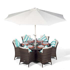 Oak Furniture King Savannah 6 Seat Round Patio Dining Set with Ice Bucket Drinks