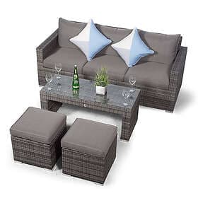 Oak Furniture King Sydney 3 Seater Sofa With Coffee Table & 2 Stools Grey Brown