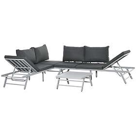 Outsunny 3 Pcs Garden Seating Set w/ Sofa Lounge Table Patio Furniture Grey