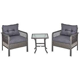 Outsunny 3 Pieces Patio PE Rattan Bistro Set w/ Armchairs Tempered