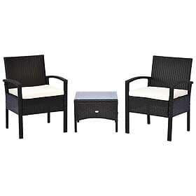 Outsunny 3PC Garden Rattan Bistro Set Balcony Dining Table Chair Brown