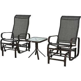 Outsunny 3 Pcs Rocking Chair Gliding Set w/ Table for Patio Garden Brown