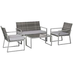 Outsunny 4PCS Outdoor Patio PE Rattan Wicker Sofa Chaise Lounge Black
