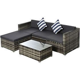 Outsunny 5 Pieces Rattan Sofa Set Wicker Sectional Cushion Patio Grey Garden Bla