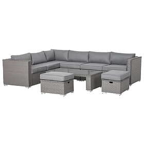 Outsunny 6PC PE Rattan Corner Sofa Set Outdoor Conservatory Furniture Grey