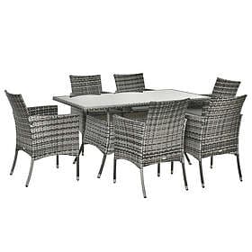 Outsunny 7pc Rattan Garden Furniture Dining Set Wicker Patio Grey