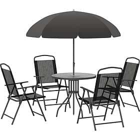 Outsunny 6PC Garden Dining Set Outdoor Furniture Folding Chairs Table Parasol
