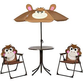 Outsunny Kids Foldable Four-Piece Garden Set w/ Table Chairs Brown