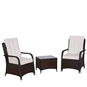 Outsunny Rattan 3PCs Chair Table Bistro Set Patio w/ Steel Frame White