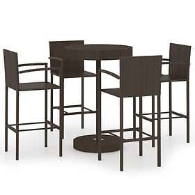 vidaXL Garden Bar Set 5 Piece Poly Rattan Brown Patio Outdoor Table and Chairs