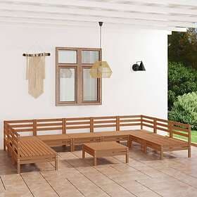vidaXL Solid Pinewood Garden Lounge Set 10 Piece Honey Brown Outdoor Sofa Seat