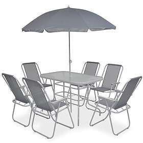 vidaXL Outdoor Dining Set 8 Piece Textilene Grey Garden Table Chairs Umbrella Bl