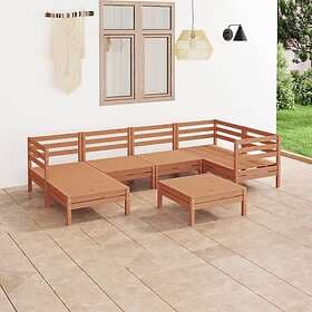 vidaXL Solid Pinewood Garden Lounge Set 7 Piece Honey Brown Outdoor Sofa