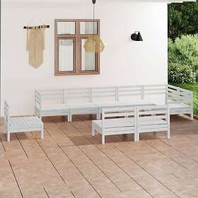 vidaXL Solid Pinewood Garden Lounge Set 9 Piece White Outdoor Sofa Seat