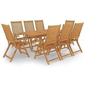 vidaXL Solid Teak Garden Dining Set 9 Piece Wooden Outdoor Furniture