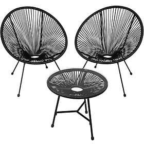 TecTake (black) Set of 2 Santana chairs with table round and chairs, glass blue