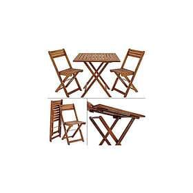 Balcony Set 3-piece Acacia Wood 2x Folding Chair 1 Table 60x60cm Foldable Garden