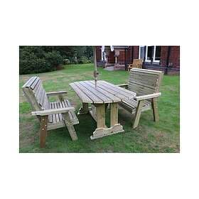 Churnet Ergo Table Bench Set Sits 4, wooden garden dining furniture