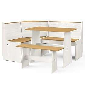 vidaXL Solid Wood Pine Dining Set 3 Piece Honey Brown and White Wooden Seat