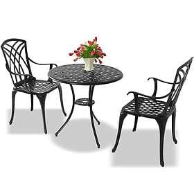 Homeology OSHOWA Cast Aluminium Weatherproof Outdoor Table with 2 Chairs Set Bla