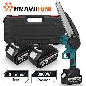 Unbranded BRAVOBRO 3000W 21V 8 Inch Electric Saw Chainsaw with 1/2 Battery Oil S