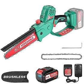 Mini Chainsaw, HYCHIKA 8 Inch Brushless Electric Chainsaw with 4000mAh Battery, 