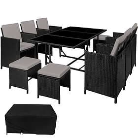 TecTake Rattan garden furniture set Malaga 6+4+1 with protective cover black/gre