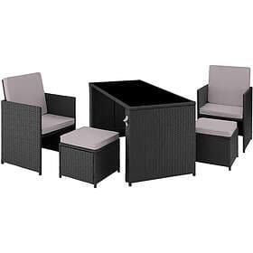 TecTake Rattan furniture set Palermo (2 chairs, 2 ools & 1 table) black/grey