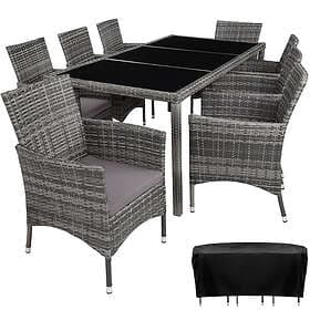 TecTake Rattan garden furniture set 8+1 with protective cover mottled grey/grey
