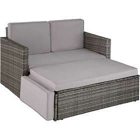 TecTake Rattan garden sofa Corfu 2 Seater, 1 Stool grey