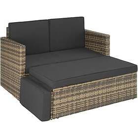 TecTake Rattan garden sofa Corfu 2 Seater, 1 Stool nature