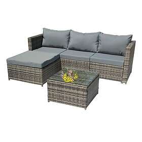 Birchtree Rattan Garden Furniture Set Corner Sofa Glass Table Patio 5 Pieces Gre