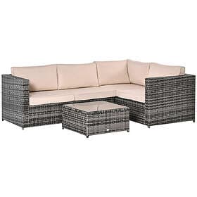Outsunny 3Pcs Rattan Corner Sofa Set Coffee Table Garden Furniture W/ Cushion