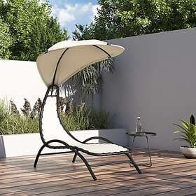 vidaXL Sunbed med tak gräddvit 167x80x195 cm tyg och stål