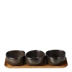 Aida RAW Organic 3 Skålar på teakträbräda Metallic Brown