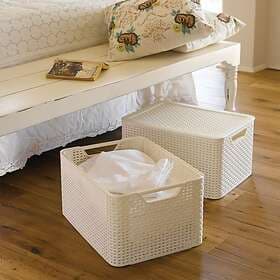 Curver Rattan Style Storage Basket with Lid Cream L
