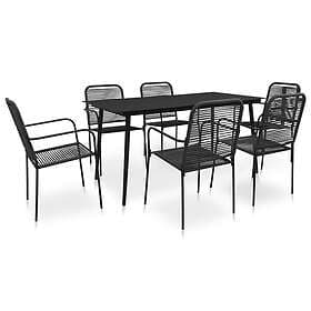 vidaXL Garden Dining Set 7 Pieces Cotton Rope and Steel Black