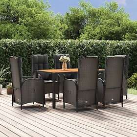 vidaXL Dining Set 7 Pieces with Cushions Black Poly Rattan