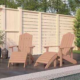 vidaXL Däckstolar för trädgården 2 st med fotpall HDPE brun 3095698